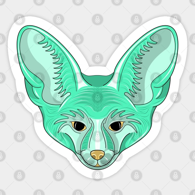 cute cyan bat eared fox face cartoon Sticker by dwalikur